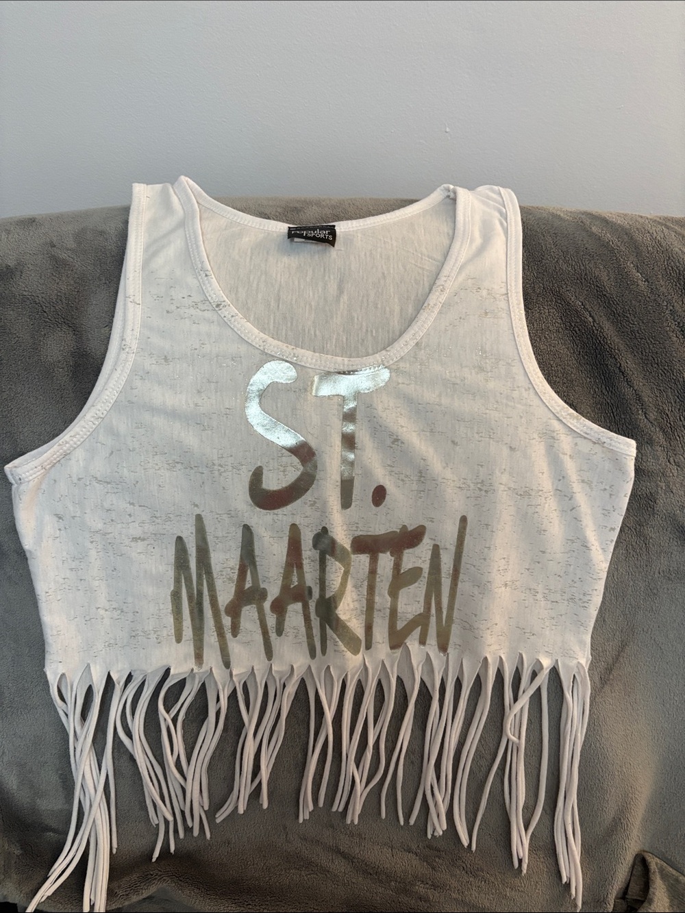 White 'St. Maarten' Fringe Tank Top Size Small